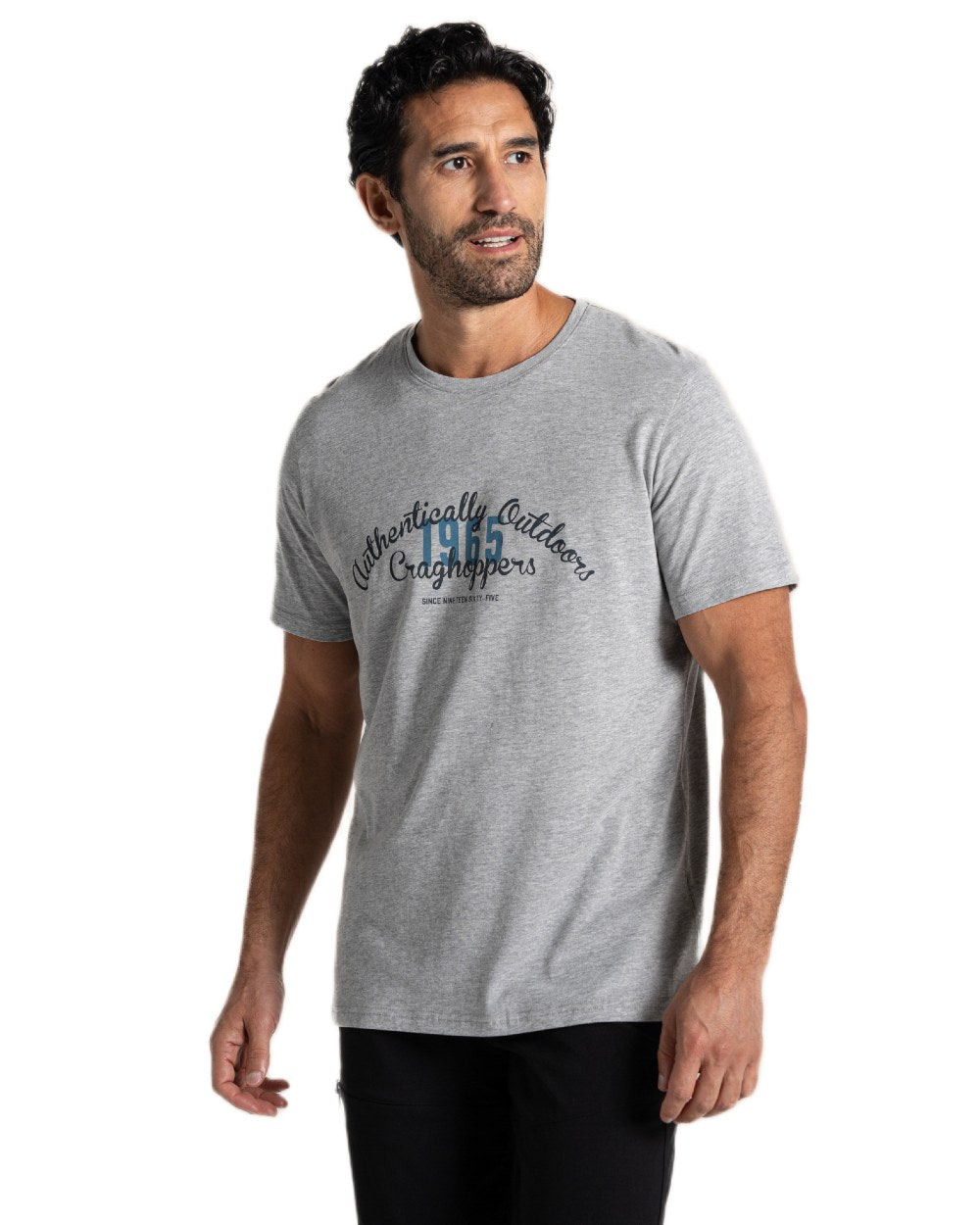 Light Grey Marl Coloured Craghoppers Mens Lucent II Short Sleeved T-Shirt on White Background
