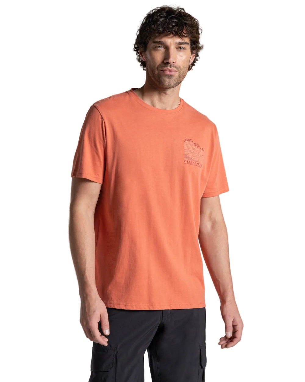Sahara Coloured Craghoppers Mens Lucent II Short Sleeved T-Shirt on White Background
