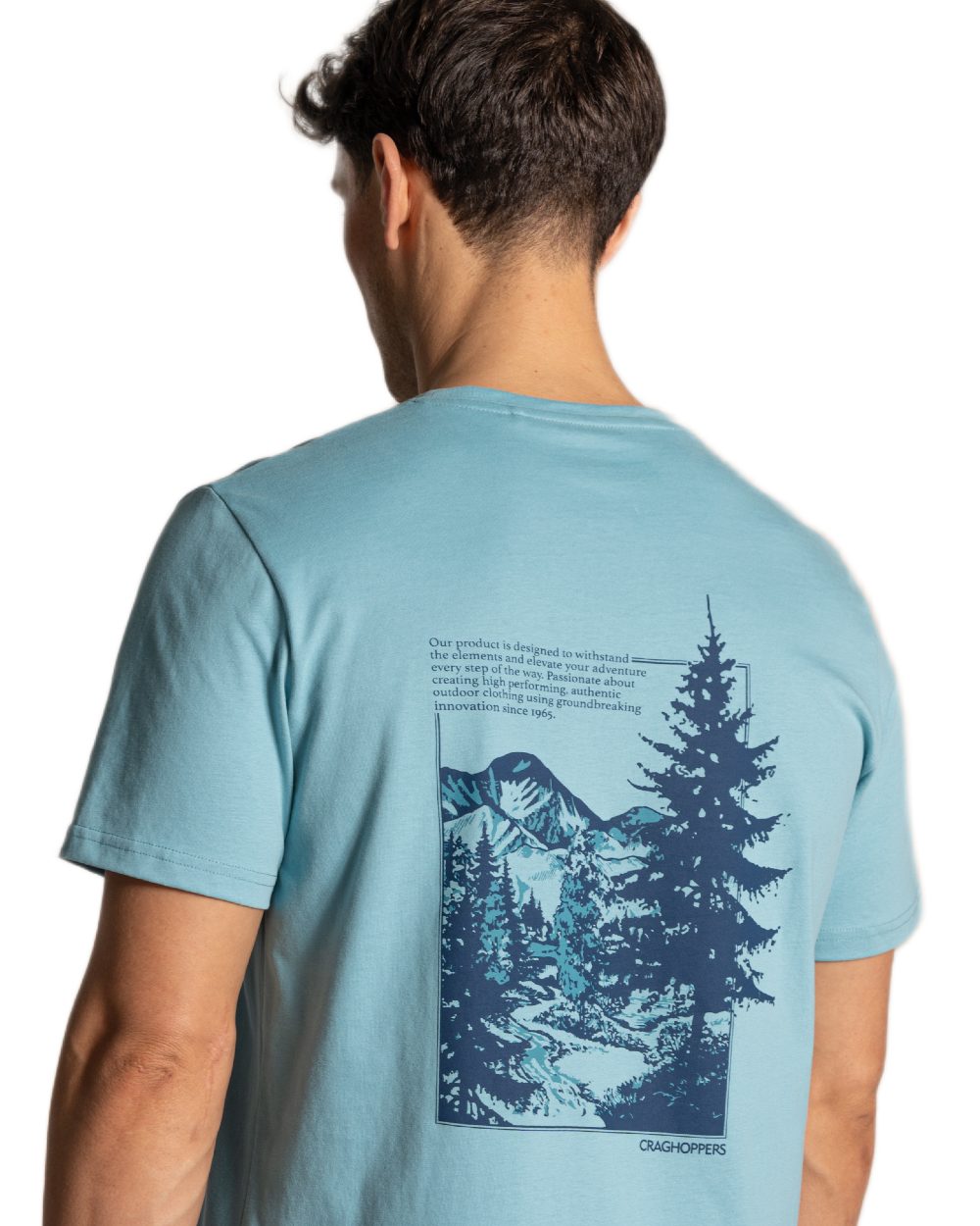 Saltpool Coloured Craghoppers Mens Lucent II Short Sleeved T-Shirt on White Background
