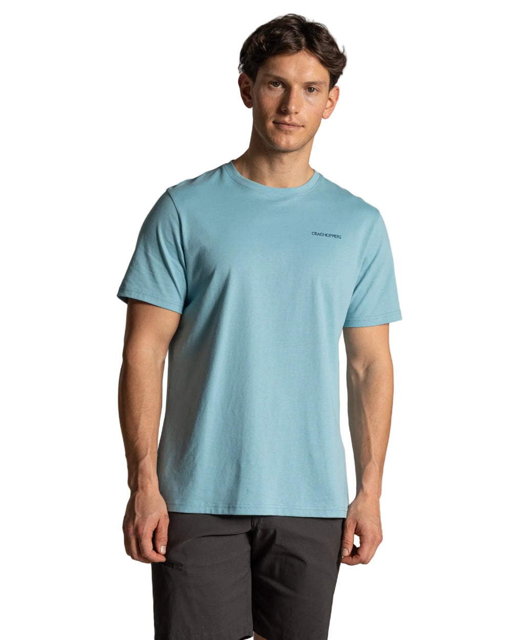 Saltpool Coloured Craghoppers Mens Lucent II Short Sleeved T-Shirt on White Background

