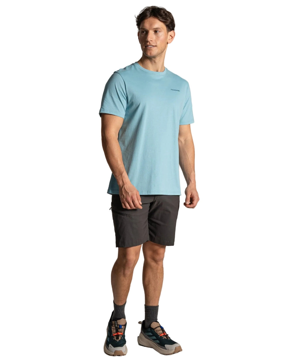 Saltpool Coloured Craghoppers Mens Lucent II Short Sleeved T-Shirt on White Background
