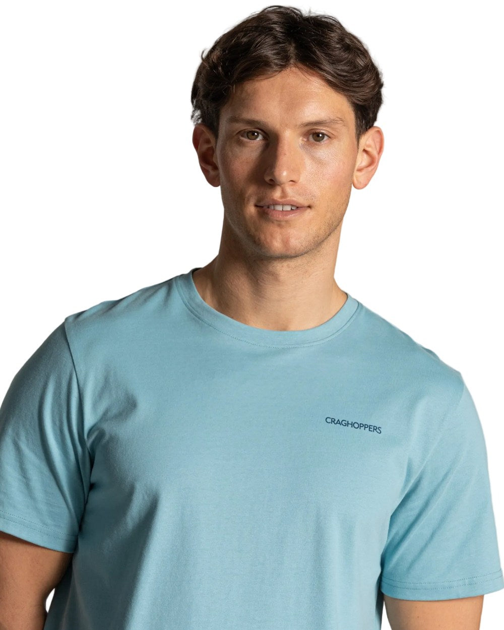 Saltpool Coloured Craghoppers Mens Lucent II Short Sleeved T-Shirt on White Background
