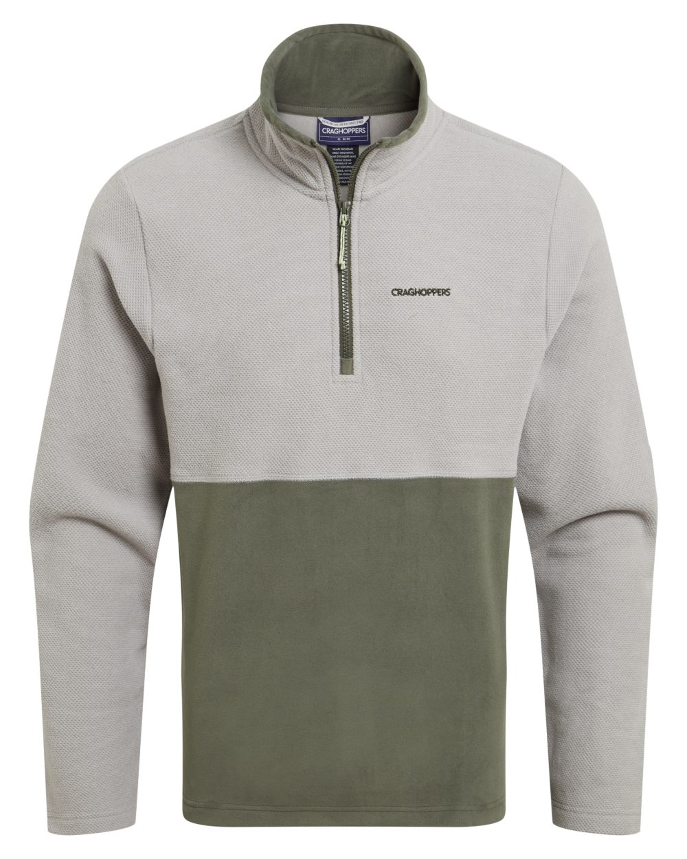 Parchment Dark Sage coloured Craghoppers Mens Miller Half Zip Fleece on white background 
