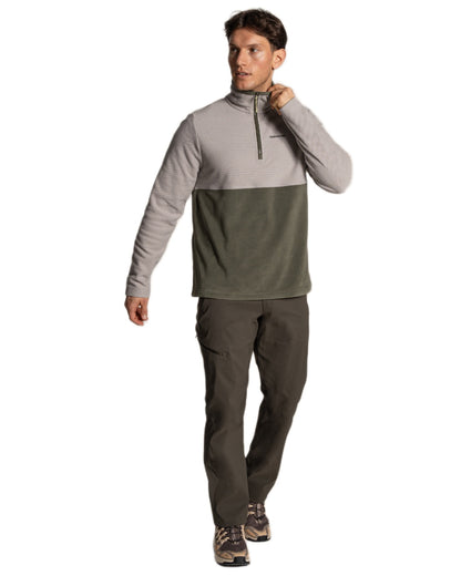 Parchment Dark Sage coloured Craghoppers Mens Miller Half Zip Fleece on white background 