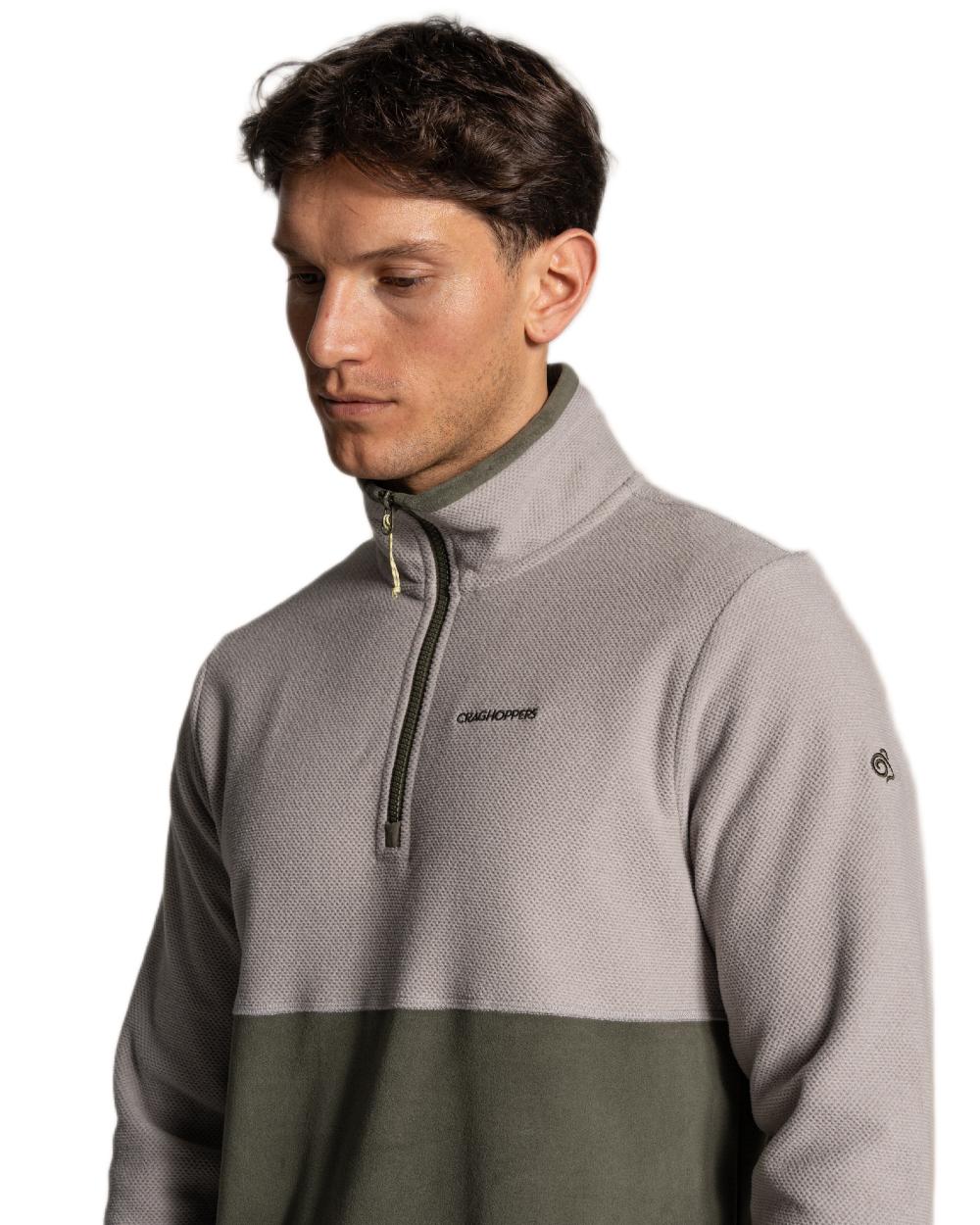 Parchment Dark Sage coloured Craghoppers Mens Miller Half Zip Fleece on white background 