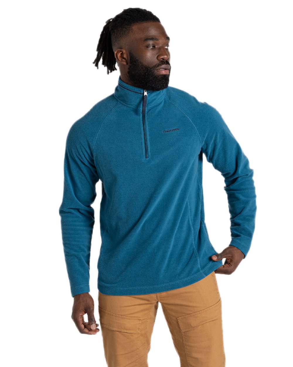 Brisk Blue Coloured Craghoppers Mens National Trust Corey II Half Zip Fleece on White Background
