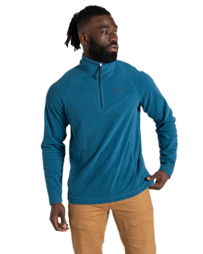 Brisk Blue Coloured Craghoppers Mens National Trust Corey II Half Zip Fleece on White Background
