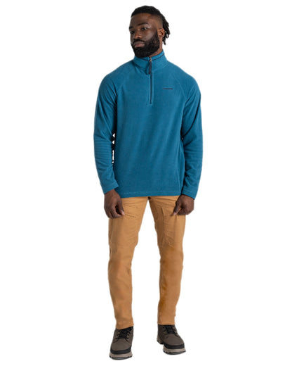 Brisk Blue Coloured Craghoppers Mens National Trust Corey II Half Zip Fleece on White Background
