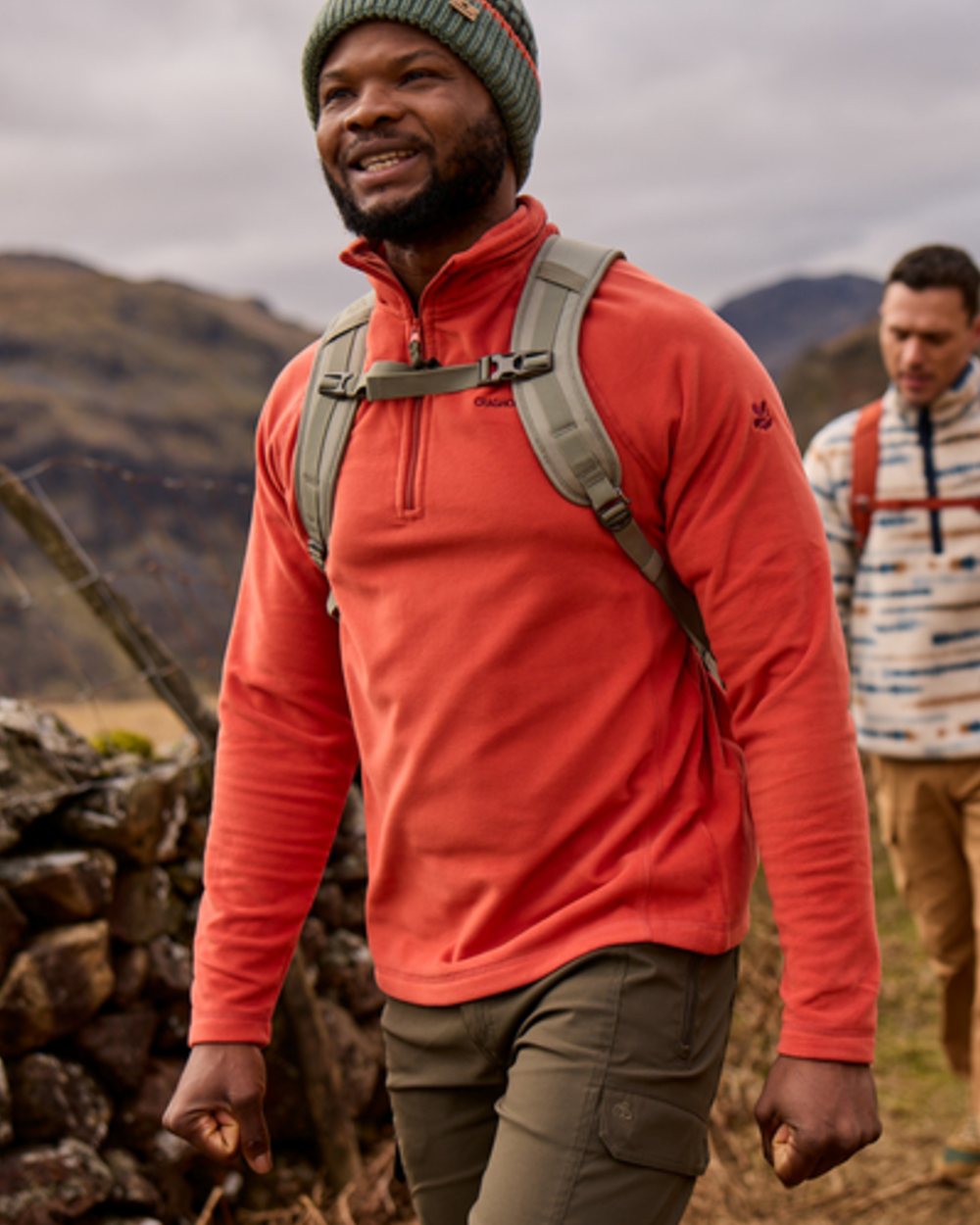 Feldspar coloured Craghoppers Mens National Trust Corey II Half Zip Fleece on mountain background 