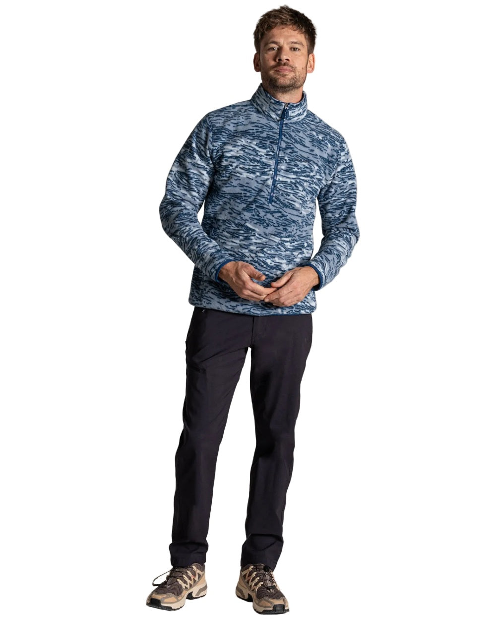 Juniper Berry Print coloured Craghoppers Mens National Trust Irt Half Zip Fleece on white background 