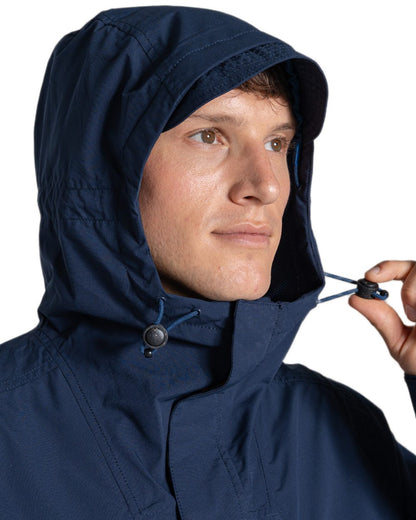 Blue Navy coloured Craghoppers Mens National Trust Keskadale Waterproof Jacket on white background 