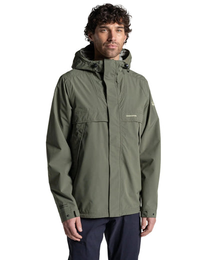 Dark Sage coloured Craghoppers Mens National Trust Keskadale Waterproof Jacket on white background 