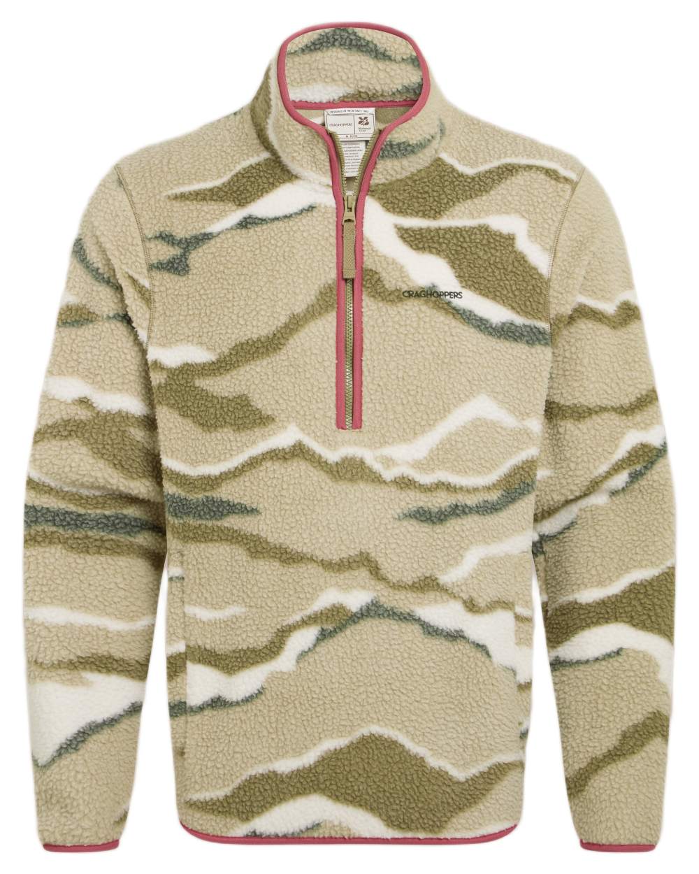 Cardamon Print coloured Craghoppers Mens National Trust Rawthey Half Zip Fleece on white background 