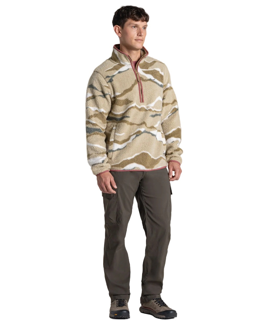Cardamon Print coloured Craghoppers Mens National Trust Rawthey Half Zip Fleece on white background 