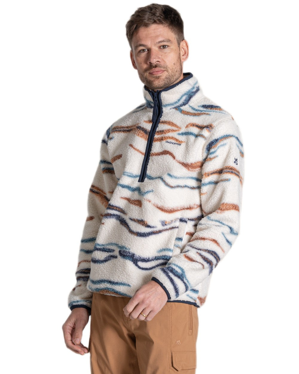 Ecru Winterstorm coloured Craghoppers Mens National Trust Rawthey Half Zip Fleece on white background 