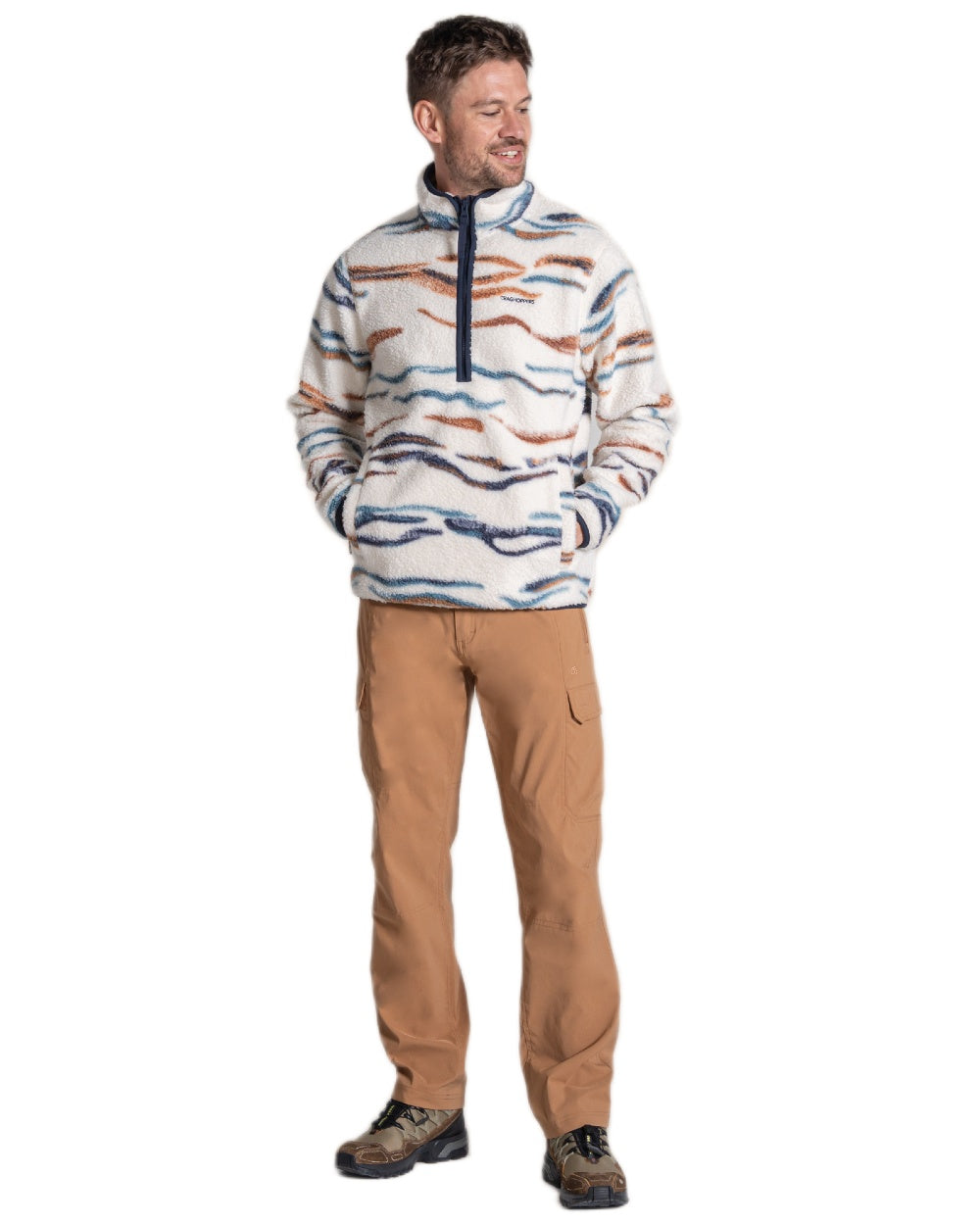 Ecru Winterstorm coloured Craghoppers Mens National Trust Rawthey Half Zip Fleece on white background 
