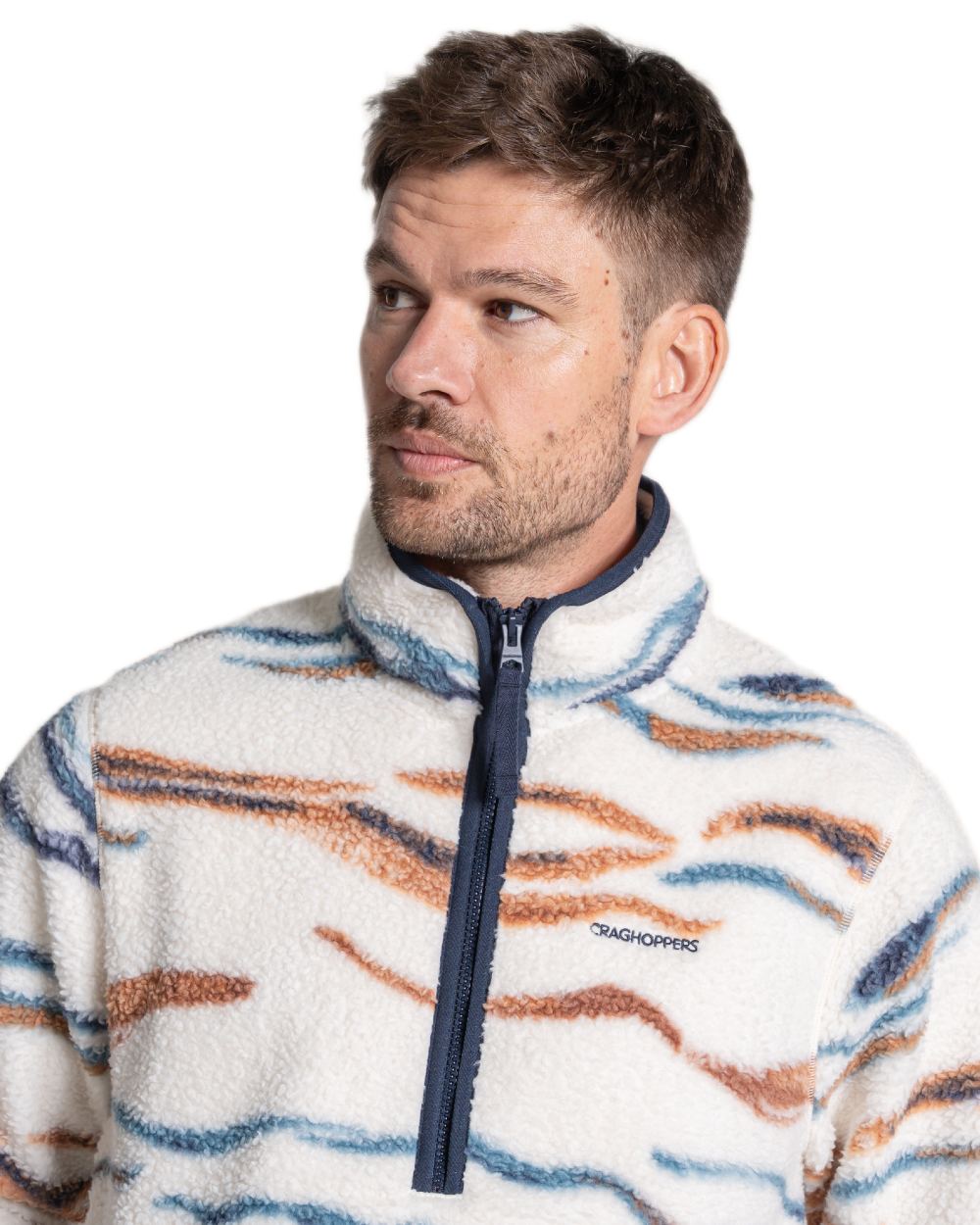 Ecru Winterstorm coloured Craghoppers Mens National Trust Rawthey Half Zip Fleece on white background 