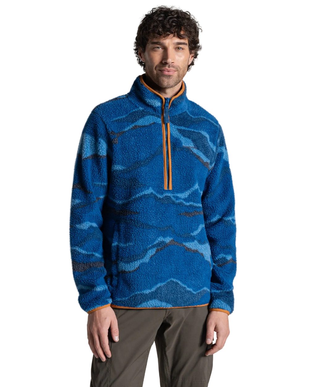 Juniper Berry Print coloured Craghoppers Mens National Trust Rawthey Half Zip Fleece on white background 