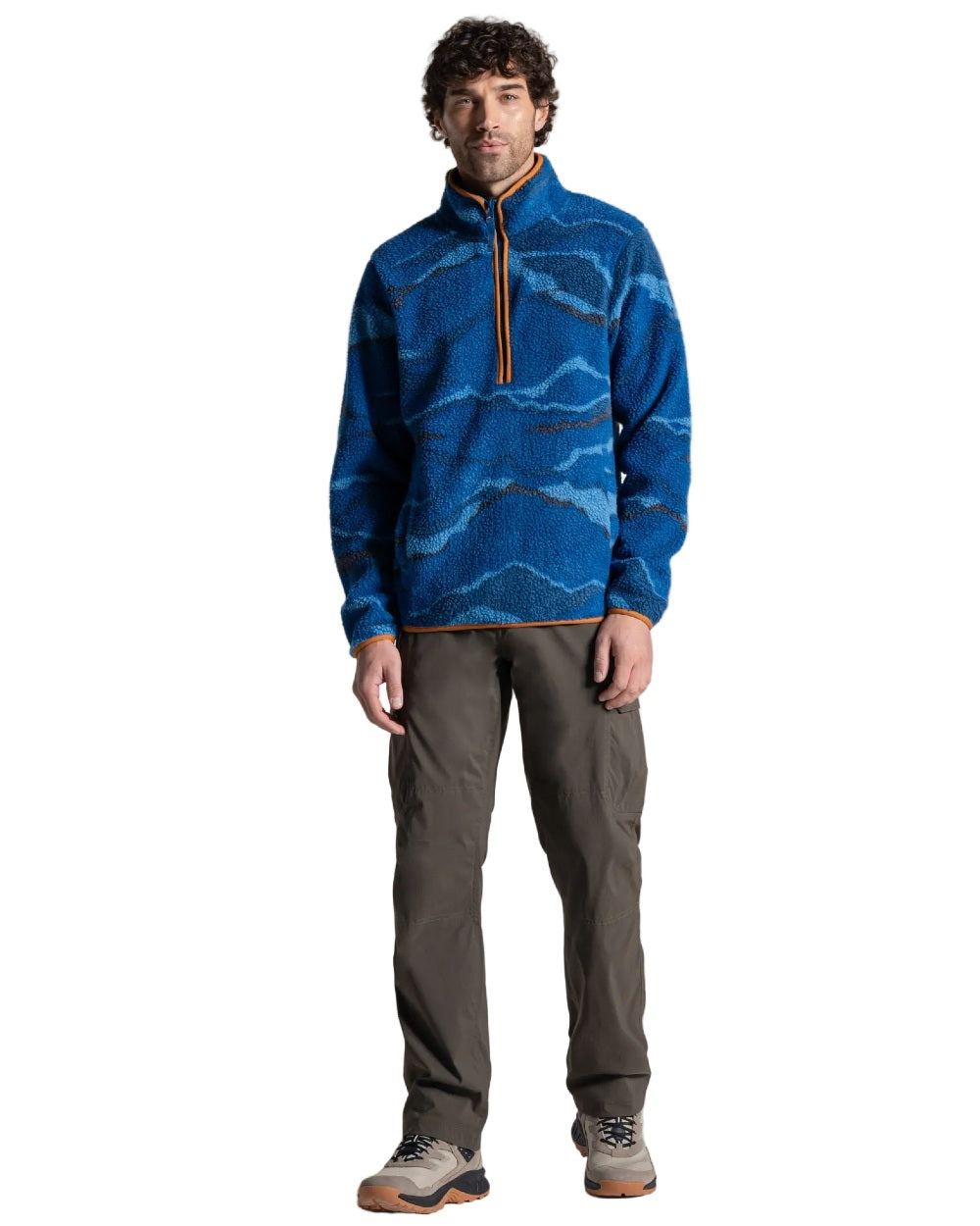 Juniper Berry Print coloured Craghoppers Mens National Trust Rawthey Half Zip Fleece on white background 