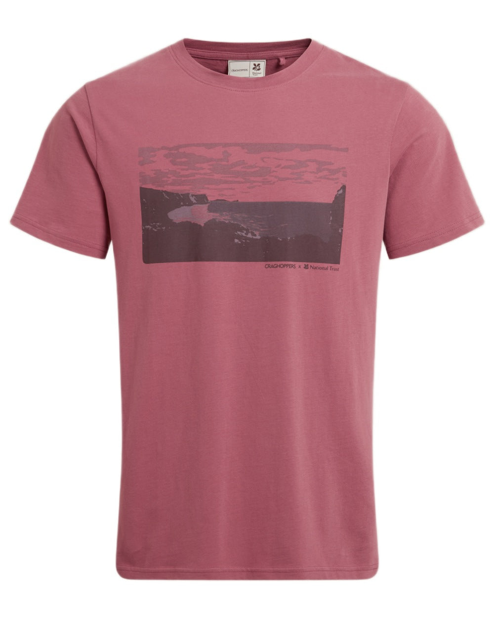 Atlas Red coloured Craghoppers Mens National Trust Sabden Short Sleeved T-Shirt on white background 