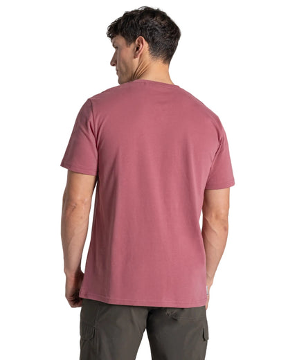 Atlas Red coloured Craghoppers Mens National Trust Sabden Short Sleeved T-Shirt on white background 