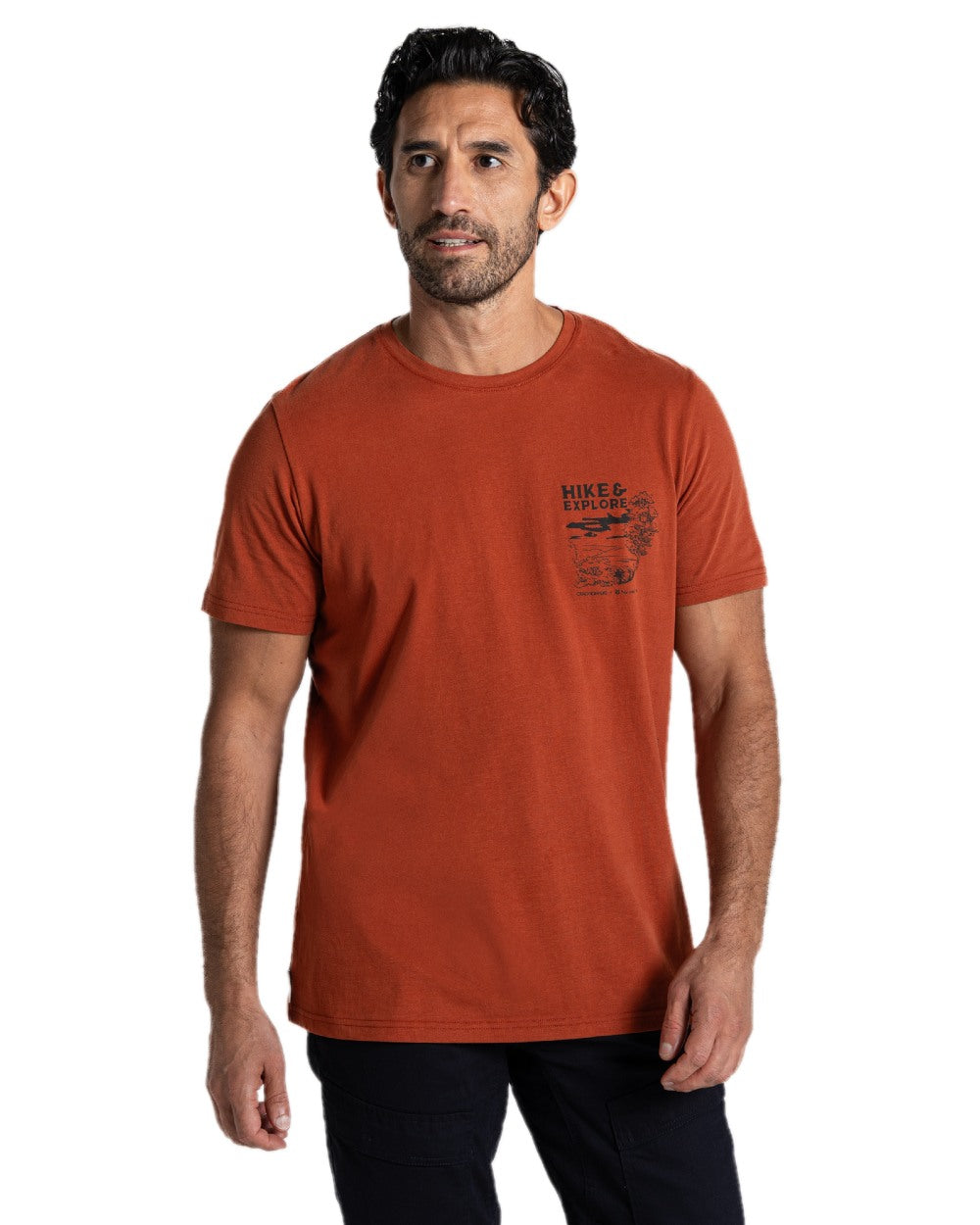 Red Beach coloured Craghoppers Mens National Trust Sabden Short Sleeved T-Shirt on white background 