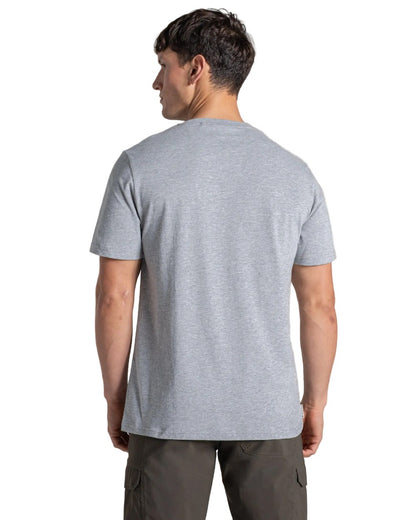 Soft Grey Marl coloured Craghoppers Mens National Trust Sabden Short Sleeved T-Shirt on white background 