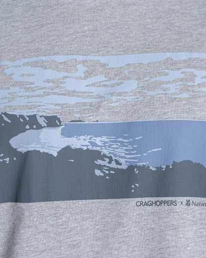 Soft Grey Marl coloured Craghoppers Mens National Trust Sabden Short Sleeved T-Shirt on white background 