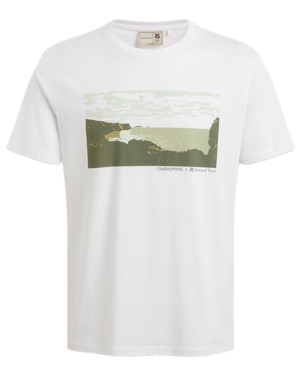 White coloured Craghoppers Mens National Trust Sabden Short Sleeved T-Shirt on white background 