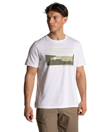 White coloured Craghoppers Mens National Trust Sabden Short Sleeved T-Shirt on white background 