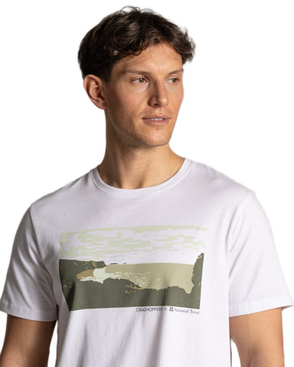 White coloured Craghoppers Mens National Trust Sabden Short Sleeved T-Shirt on white background 
