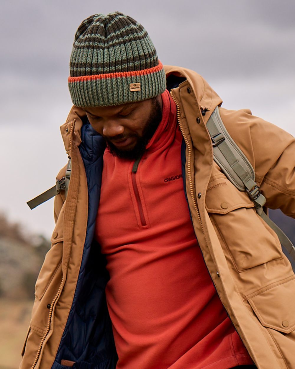 Laurel Green coloured Craghoppers Mens National Trust Shale Hat on outdoor background 
