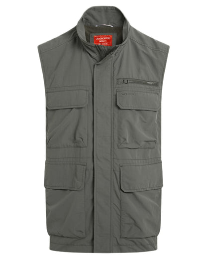 Dark Sage coloured Craghoppers Mens NosiLife Adventure Gilet V on white background 