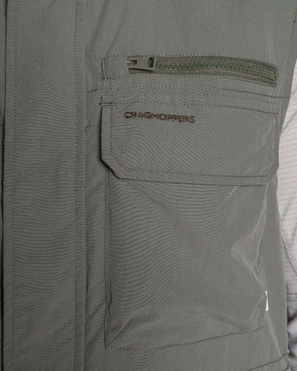 Dark Sage coloured Craghoppers Mens NosiLife Adventure Gilet V on white background 