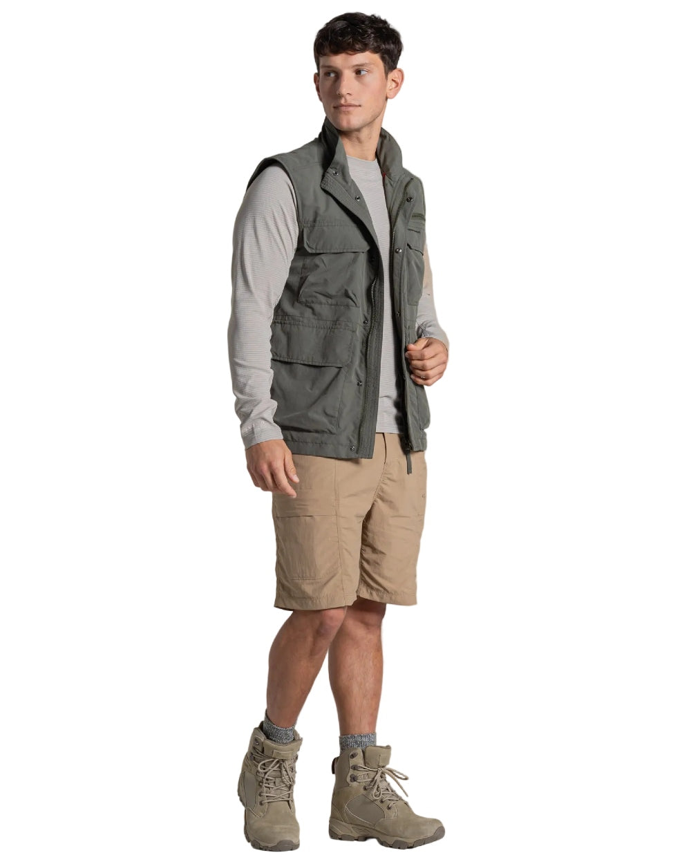 Dark Sage coloured Craghoppers Mens NosiLife Adventure Gilet V on white background 