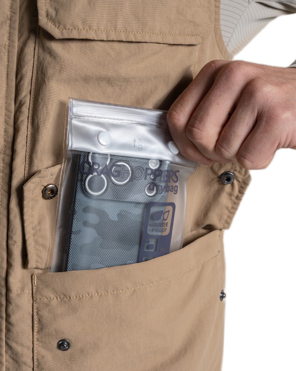 Earthenware coloured Craghoppers Mens NosiLife Adventure Gilet V on white background 