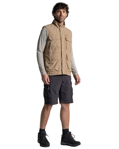 Earthenware coloured Craghoppers Mens NosiLife Adventure Gilet V on white background 