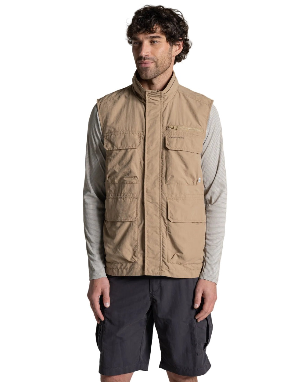 Earthenware coloured Craghoppers Mens NosiLife Adventure Gilet V on white background 