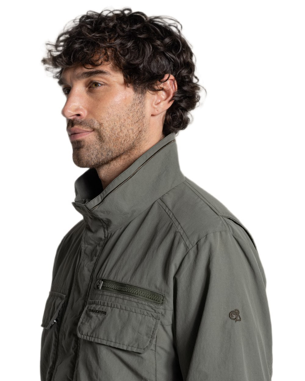 Dark Sage coloured Craghoppers Mens NosiLife Adventure Jacket V on white background 