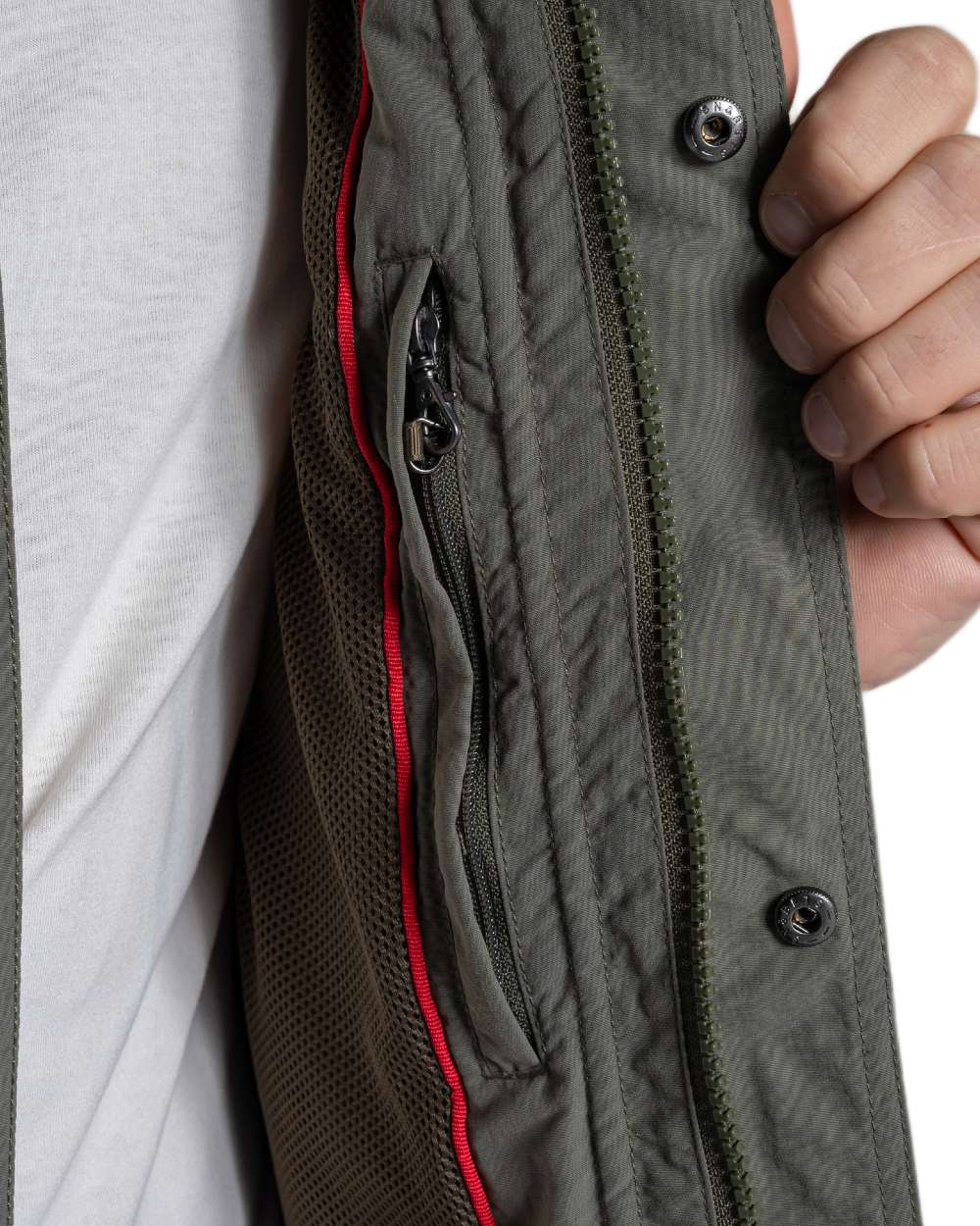 Dark Sage coloured Craghoppers Mens NosiLife Adventure Jacket V on white background 