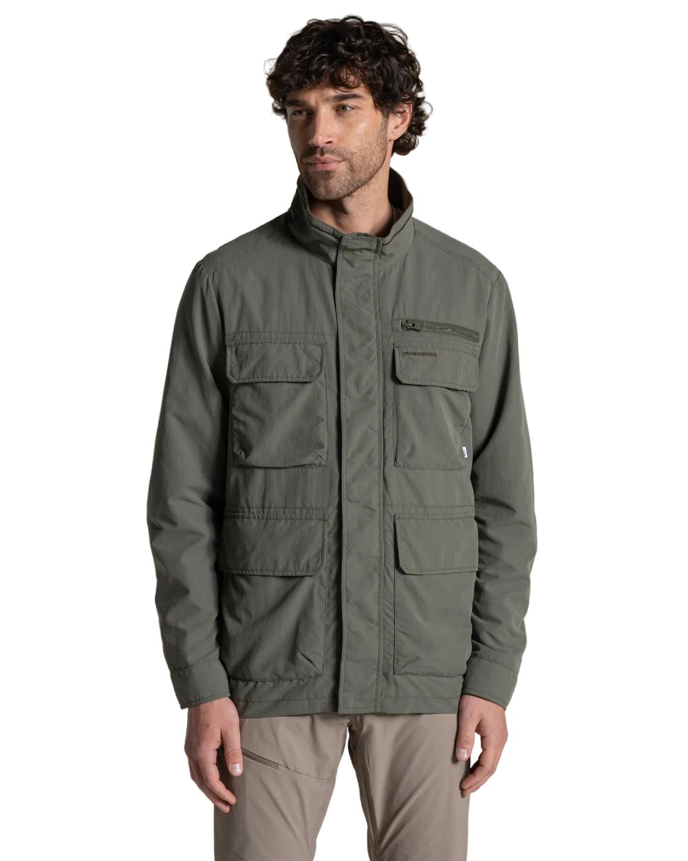 Dark Sage coloured Craghoppers Mens NosiLife Adventure Jacket V on white background 