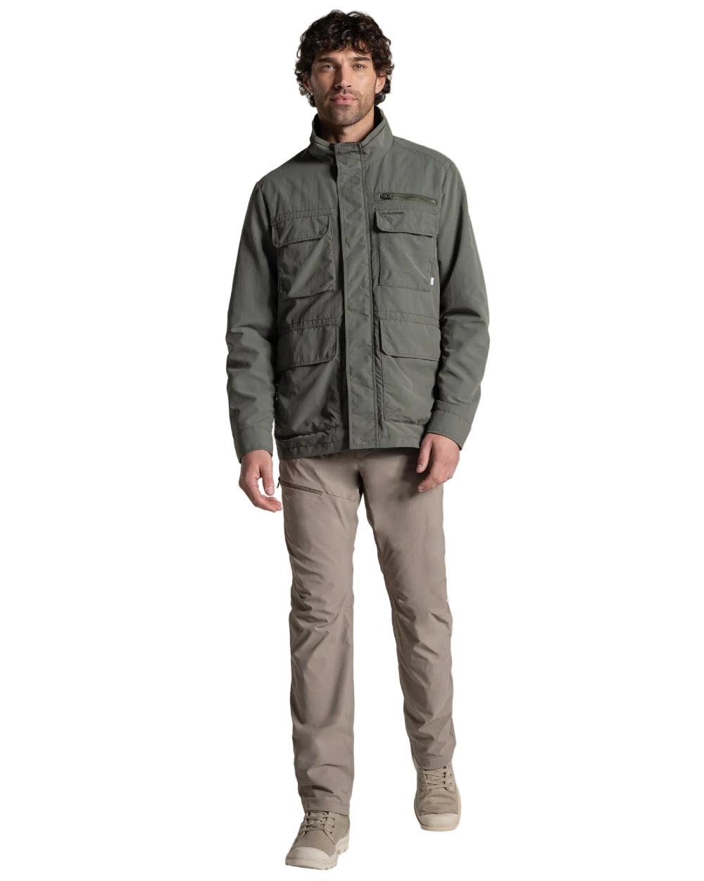 Dark Sage coloured Craghoppers Mens NosiLife Adventure Jacket V on white background 