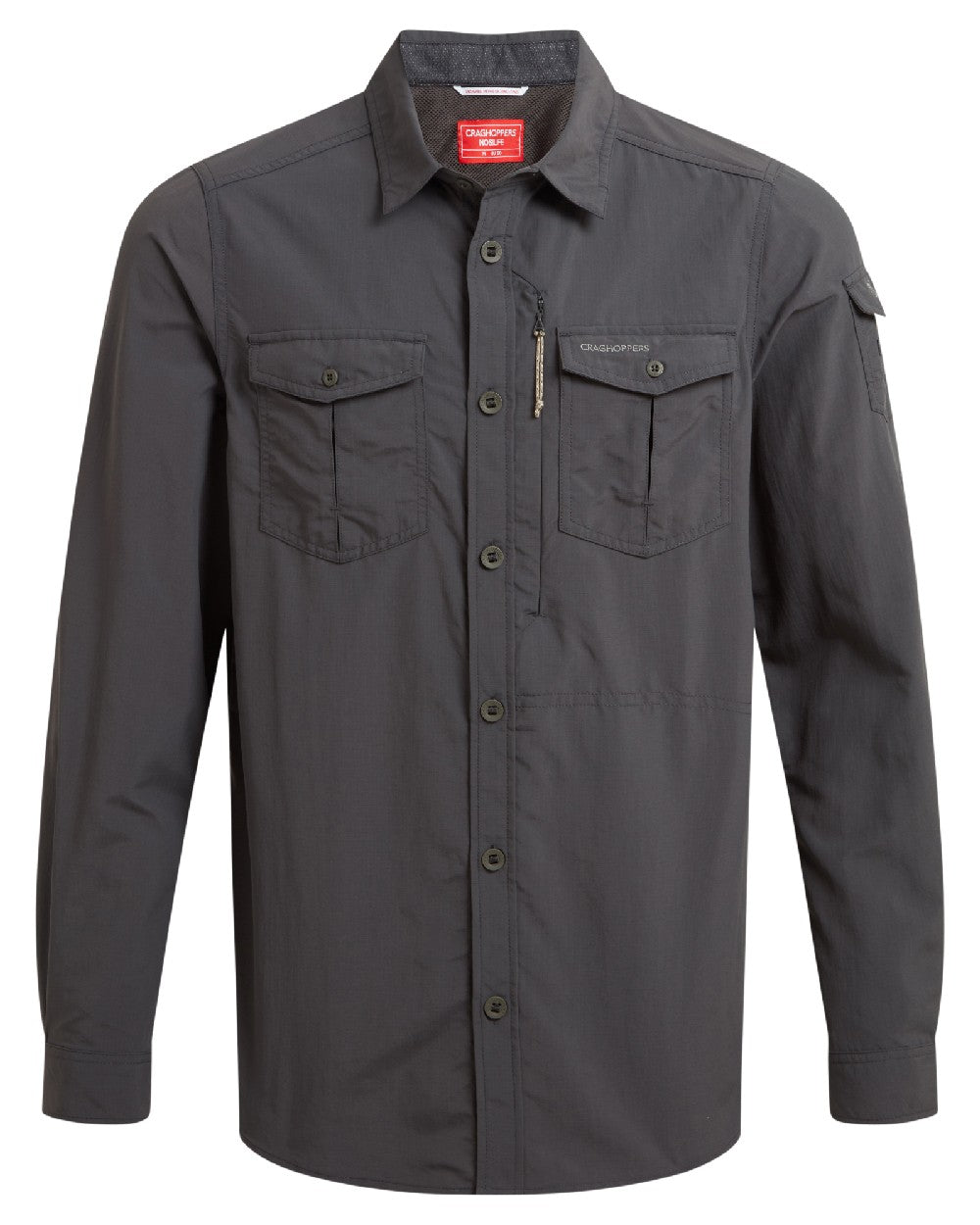 Black Pepper Craghoppers Mens NosiLife Adventure Long Sleeved Shirt III on white background 