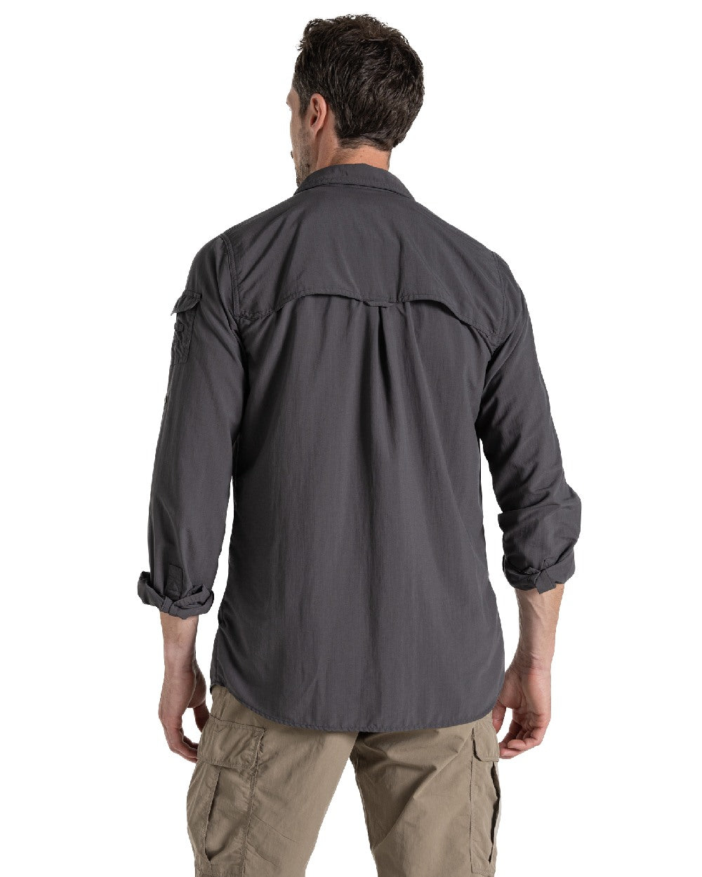 Black Pepper Craghoppers Mens NosiLife Adventure Long Sleeved Shirt III on white background 