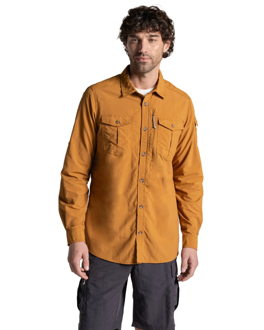 Deep Henna Craghoppers Mens NosiLife Adventure Long Sleeved Shirt III on white background 