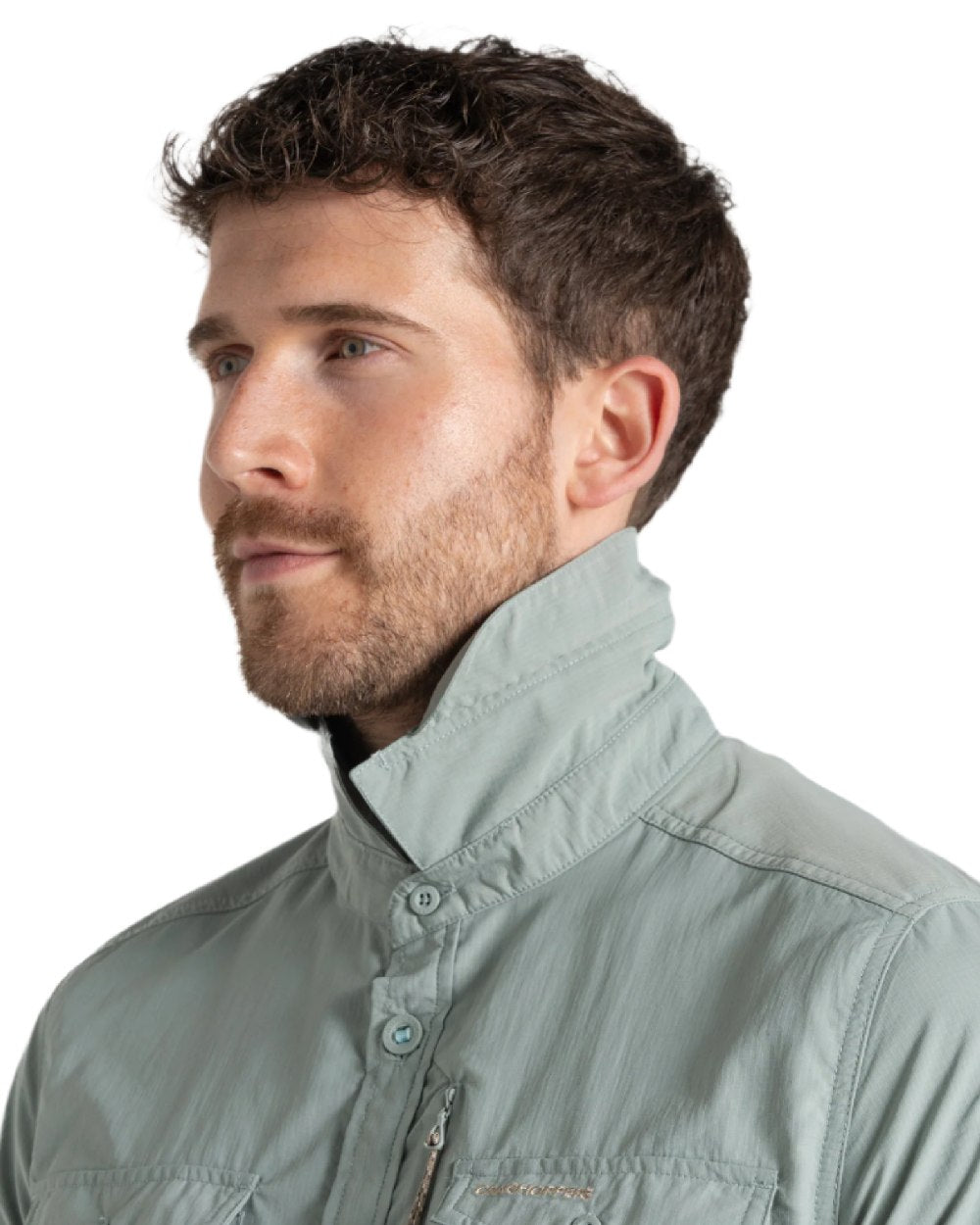 Lichen Green Craghoppers Mens NosiLife Adventure Long Sleeved Shirt III on white background 