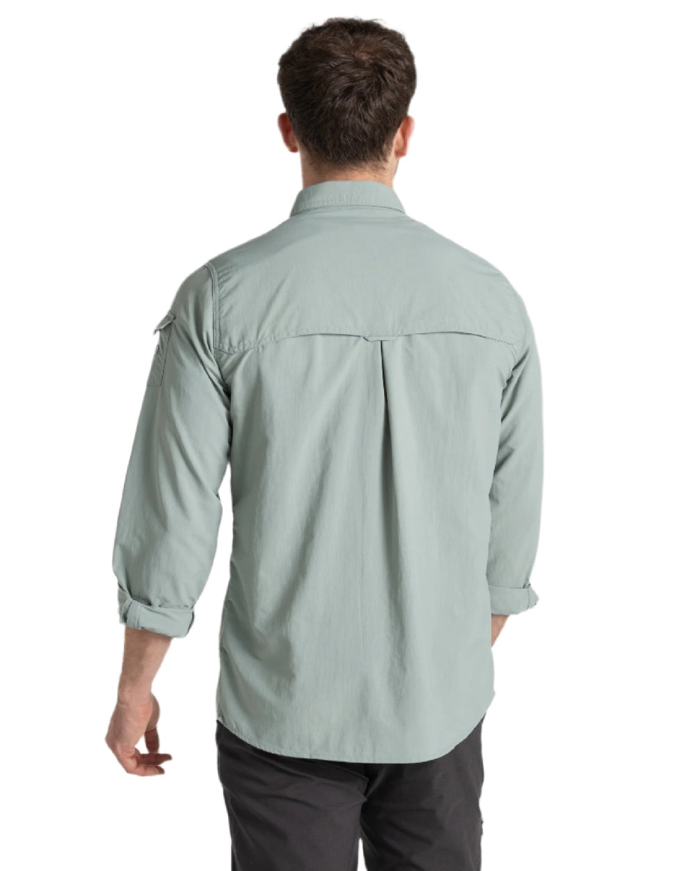 Lichen Green Craghoppers Mens NosiLife Adventure Long Sleeved Shirt III on white background 