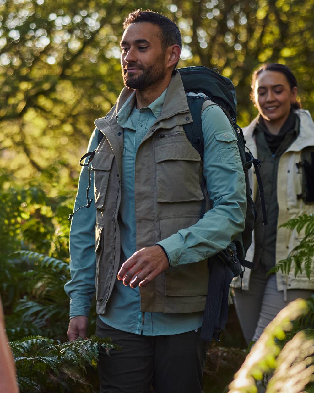 Lichen Green Craghoppers Mens NosiLife Adventure Long Sleeved Shirt III on forest background 