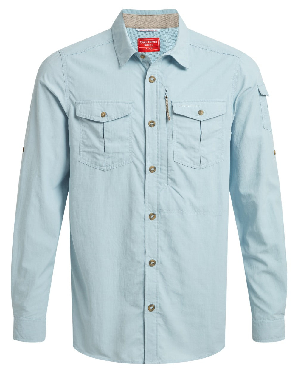 Niagara Blue Craghoppers Mens NosiLife Adventure Long Sleeved Shirt III on white background 