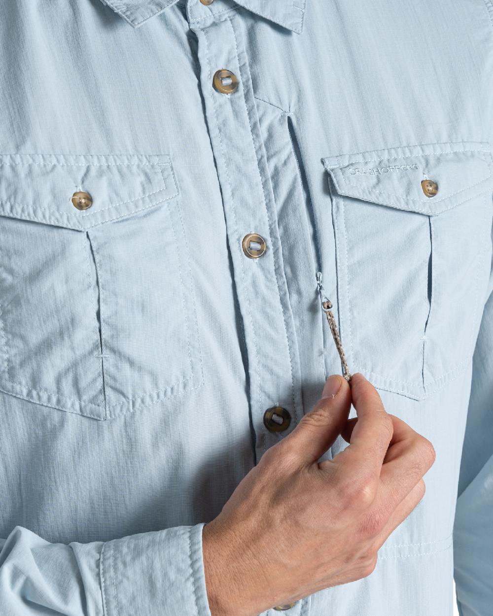 Niagara Blue Craghoppers Mens NosiLife Adventure Long Sleeved Shirt III on white background 